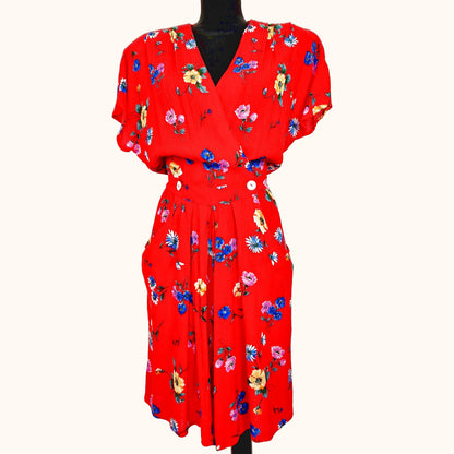 Playsuit, Kurzarm, rot-blau-gelb, Blumen, L/XL