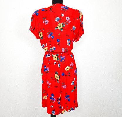 Playsuit, Kurzarm, rot-blau-gelb, Blumen, L/XL