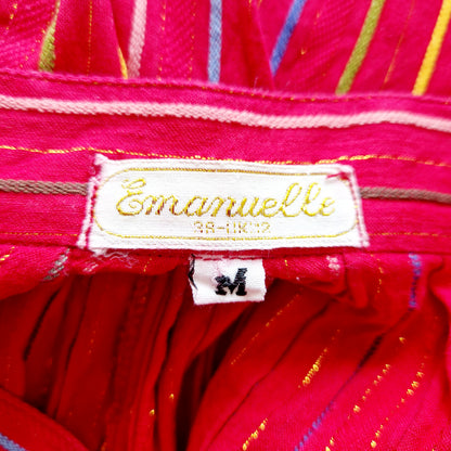 Einzigartige und nachhaltige Vintage Capri Hose in rot-blau-grün mit Streifen. Tag.