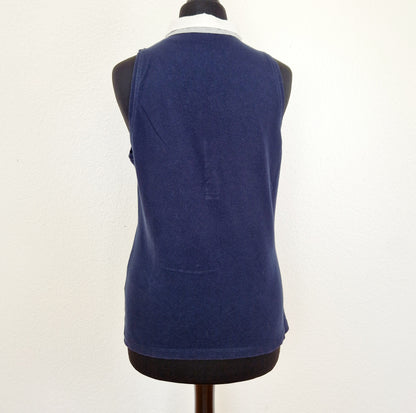 Einzigartiges und nachhaltiges Vintage Top in blau-weiss-grau, Polo. Unique and sustainable vintage top in blue-white-grey, polo. Back.
