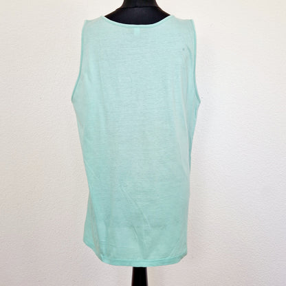Einzigartiges und nachhaltiges Vintage Top in mint-violett-pink mit Schriftzug "THINK PINK". Back.