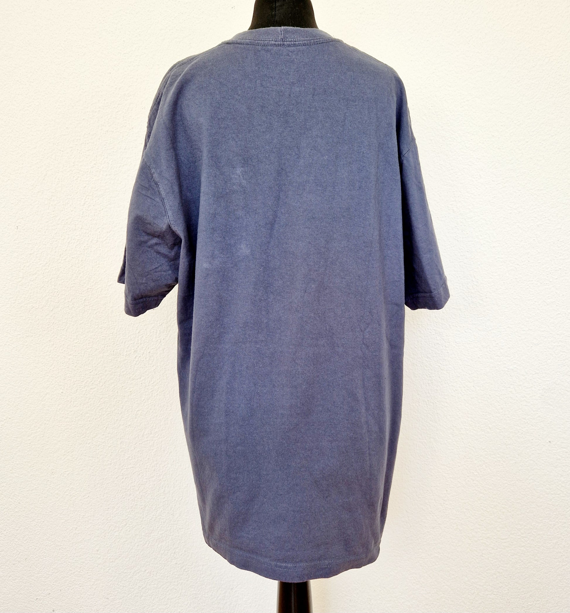 Einzigartiges und nachhaltiges Vintage T-Shirt in blaugrau von Carhartt. Unique and sustainable vintage t-shirt in blue grey from Carhartt. Back.