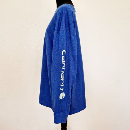 Einzigartiges und nachhaltiges Vintage Shirt in mittelblau von Carhartt. Unique and sustainable vintage shirt in medium blue from Carhartt. Side.