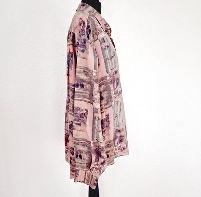Einzigartiges und nachhaltiges Vintage Hemd in rosa-grau. Unique and sustainable vintage shirt in pink-grey. Side.