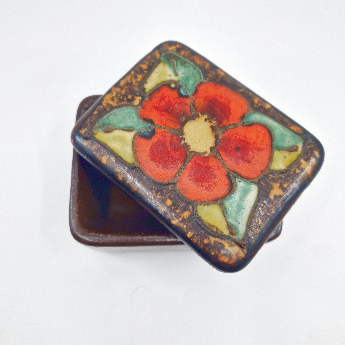 Einzigartige und nachhaltige Vintage Dose aus Keramik von Ruscha mit Blume. Above 2.