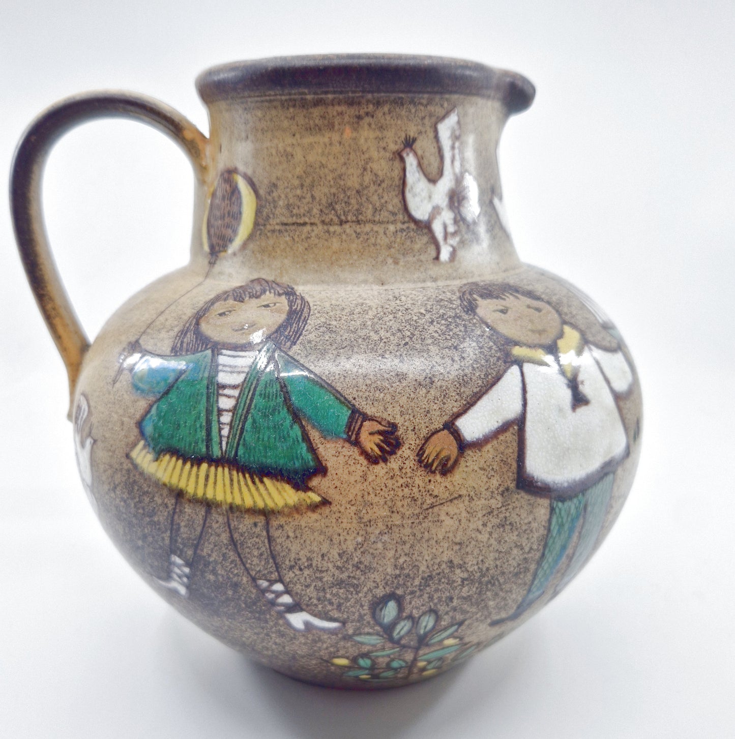 Einzigartiger und nachhaltiger Vintage Krug mit Kindern und Ballons aus Steffisburg. Side 2.