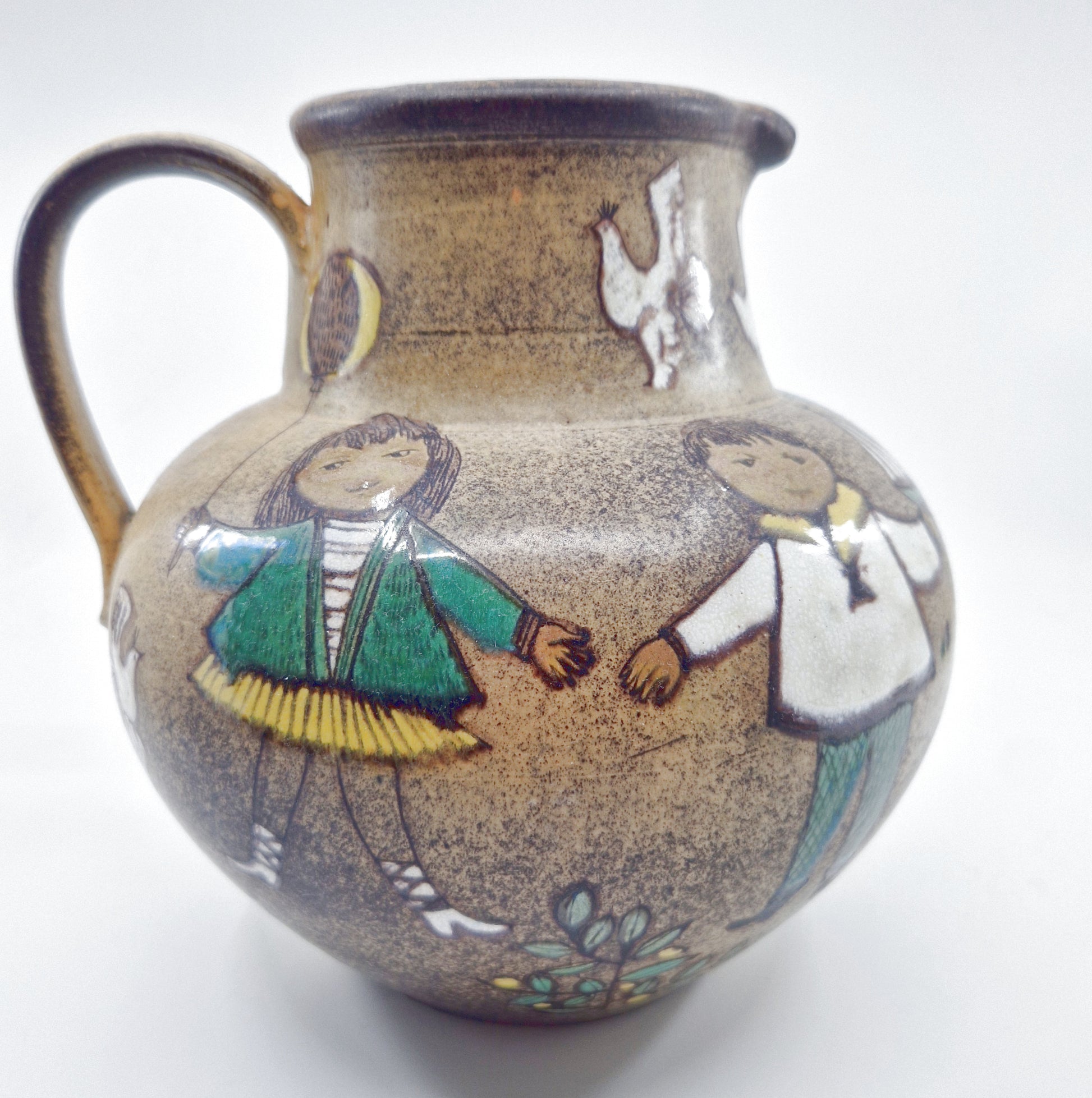 Einzigartiger und nachhaltiger Vintage Krug mit Kindern und Ballons aus Steffisburg. Side 2.
