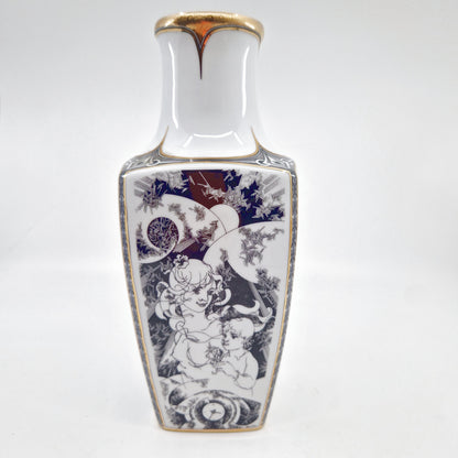 Einzigartige und nachhaltige Vintage Vase in weiss-schwarz-gold von Endre Szász für Hollóháza. Front 4.