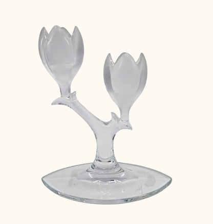 Einzigartiger und nachhaltiger Vintage Kerzenständer aus Glas in Tulpenoptik. Front.