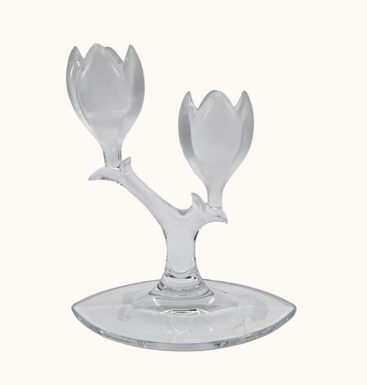 Einzigartiger und nachhaltiger Vintage Kerzenständer aus Glas in Tulpenoptik. Front.