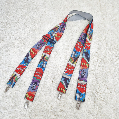 Einzigartige und nachhaltige Vintage Hosenträger, Skifahrer. Unique and sustainable suspenders, skiing. Front.