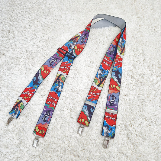 Einzigartige und nachhaltige Vintage Hosenträger, Skifahrer. Unique and sustainable suspenders, skiing. Front.