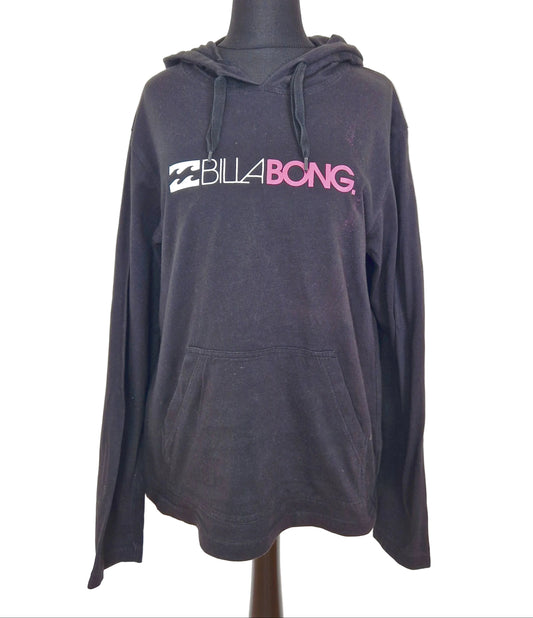 Einzigartiger und nachhaltiger Hoodie in schwarz-pink-weiss, Billabong. Front.