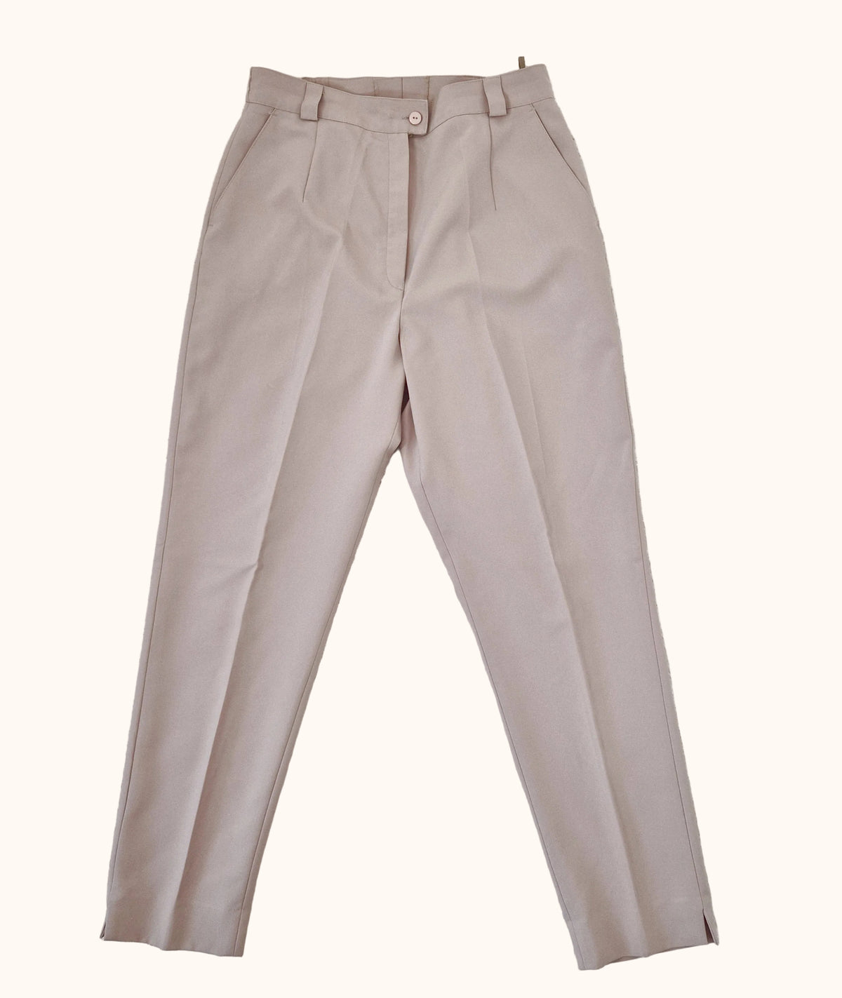 Einzigartige und nachhaltige, beige Vintage Hose. Front.