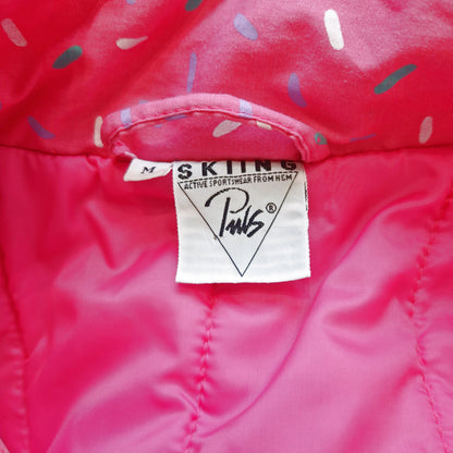 Einzigartige und nachhaltige Vintage Weste in pink-weiss-mint, Konfetti. Tag.