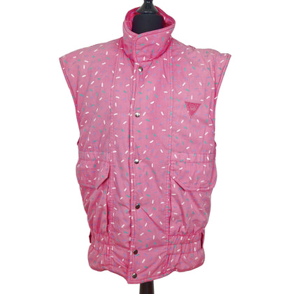 Einzigartige und nachhaltige Vintage Weste in pink-weiss-mint, Konfetti. Front.