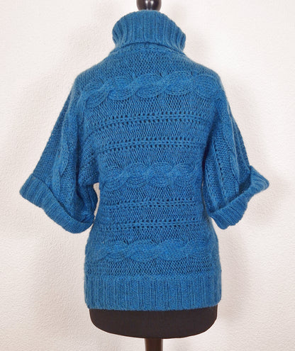 Einzigartiger und nachhaltige Vintage Pullover, 3/4-Ärmel, in petrol. Back.