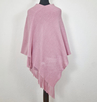 Einzigartiger und nachhaltiger Vintage Poncho in rosa. Back.