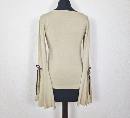 Einzigartiges und nachhaltiges Vintage Top in beige-braun, mit Blumen. Back.