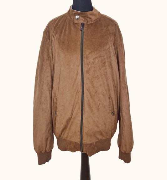 Einzigartige und nachhaltige Vintage Lederjacke in braun und Kunstleder. Front.