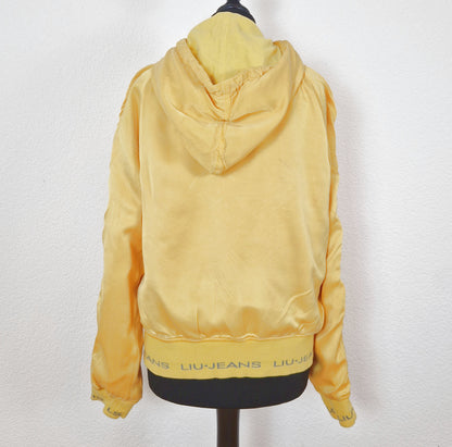 Einzigartiger und nachhaltiger Vintage Hoodie Cardigan in gelb, Liu Jeans. Back.