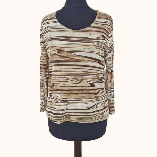 Einzigartiges und nachhaltiges Vintage Top in oliv-braun mit Streifen.   Front.