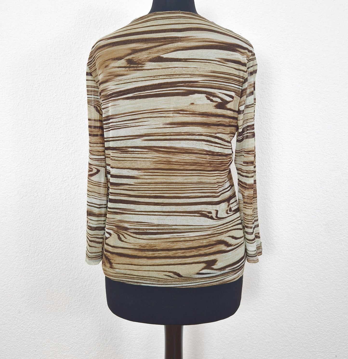 Einzigartiges und nachhaltiges Vintage Top in oliv-braun mit Streifen.    Back.