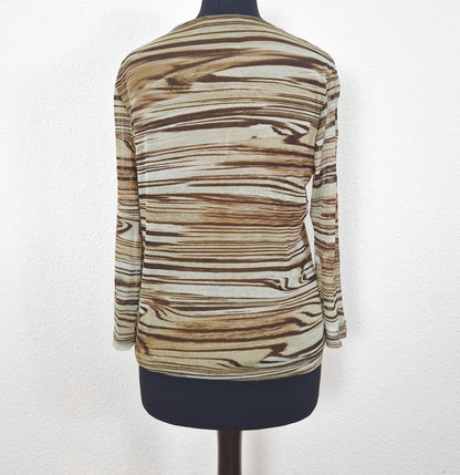 Einzigartiges und nachhaltiges Vintage Top in oliv-braun mit Streifen.    Back.