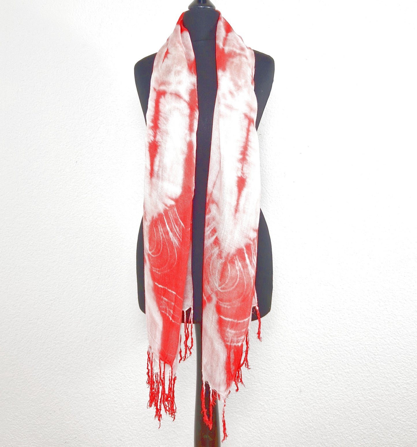 Einzigartiger und nachhaltiger Vintage Batik-Schal weiss-rot-rosa. 2.
