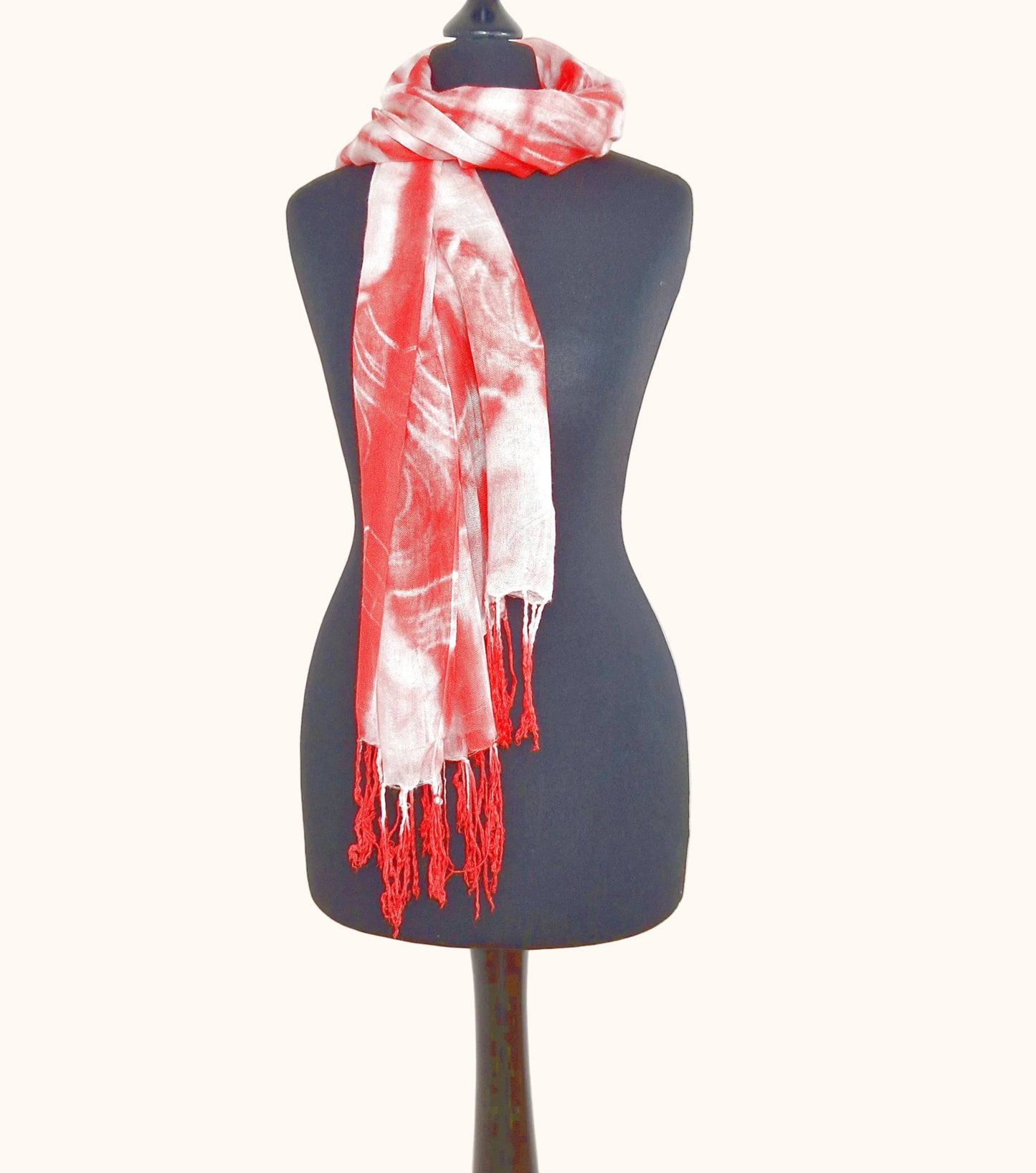Einzigartiger und nachhaltiger Vintage Batik-Schal weiss-rot-rosa. 1.