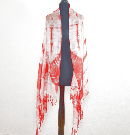 Einzigartiger und nachhaltiger Vintage Batik-Schal weiss-rot-rosa. 3.