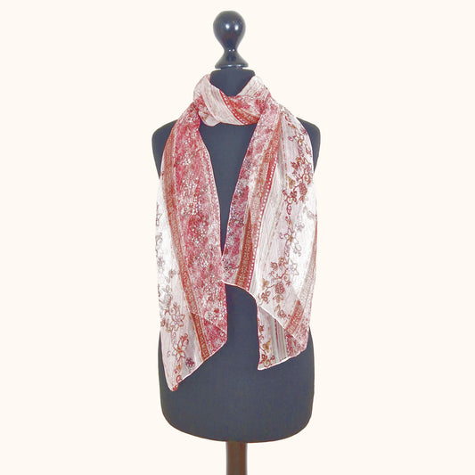 Einzigartiger und nachhaltiger Vintage Schal in bordeaux-rosa-braun mit Blumen. 1.