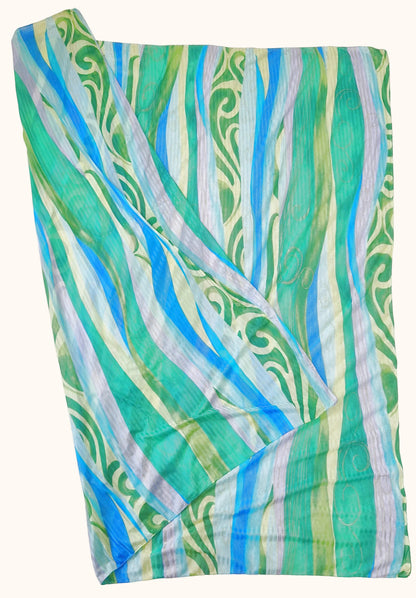 Einzigartiges und nachhaltiges Vintage Tuch in blau-grün-gelb mit Streifen. 1.