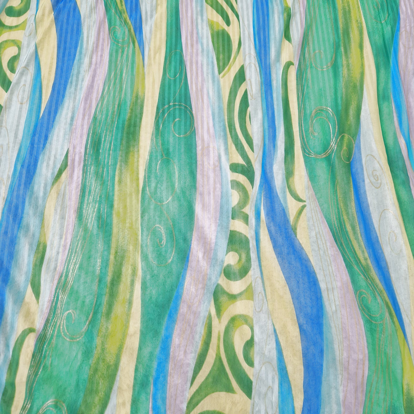 Einzigartiges und nachhaltiges Vintage Tuch in blau-grün-gelb mit Streifen. 3.