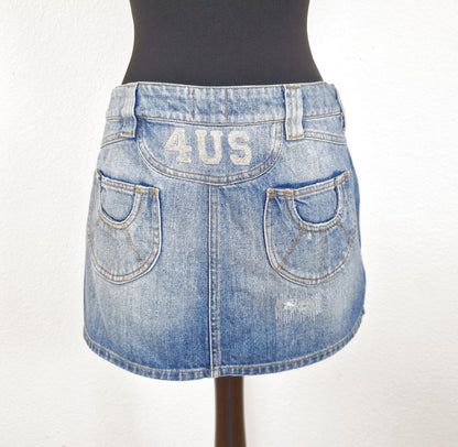 Einzigartiger und nachhaltiger Vintage Jeansminirock in blau. Back.