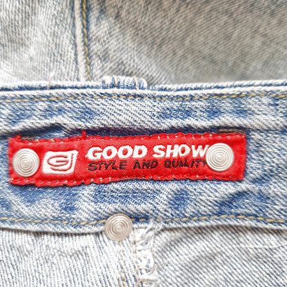 Einzigartige und nachhaltige Vintage Jeans in hellblau mit Bootcut. Tag.