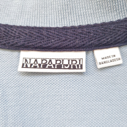 Einzigartiges und nachhaltiges Vintage Poloshirt in graublau von NAPAPIJRI. Tag.