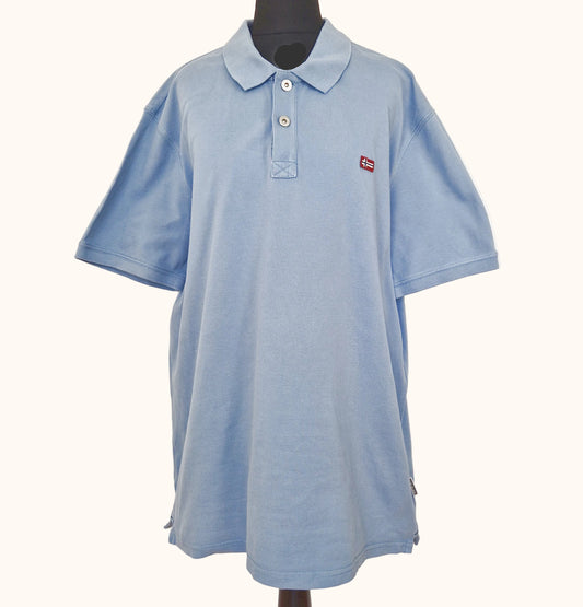 Einzigartiges und nachhaltiges Vintage Poloshirt in graublau von NAPAPIJRI. Front.