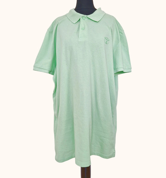 Einzigartiges und nachhaltiges Vintage Poloshirt in pastellgrün von Chiemsee. Front.