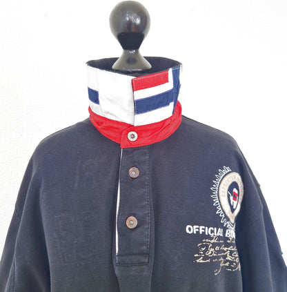 Einzigartiges und nachhaltiges Vintage Poloshirt in schwarz-weiss-rot von Napapijri. Collar.