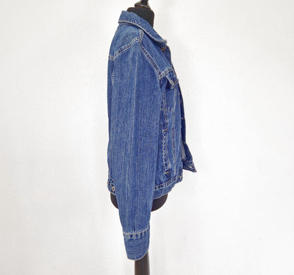 Einzigartige und nachhaltige Vintage Jeansjacke in blau von Tommy Hilfiger. Side.