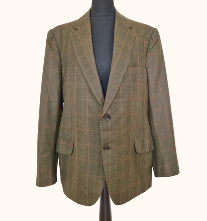 Einzigartiger und nachhaltiger, karierter Vintage Blazer in braun-rotbraun. Front.