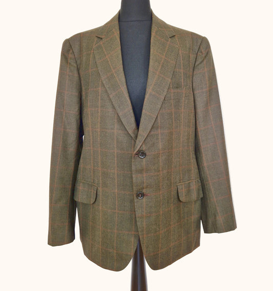 Einzigartiger und nachhaltiger, karierter Vintage Blazer in braun-rotbraun. Front.