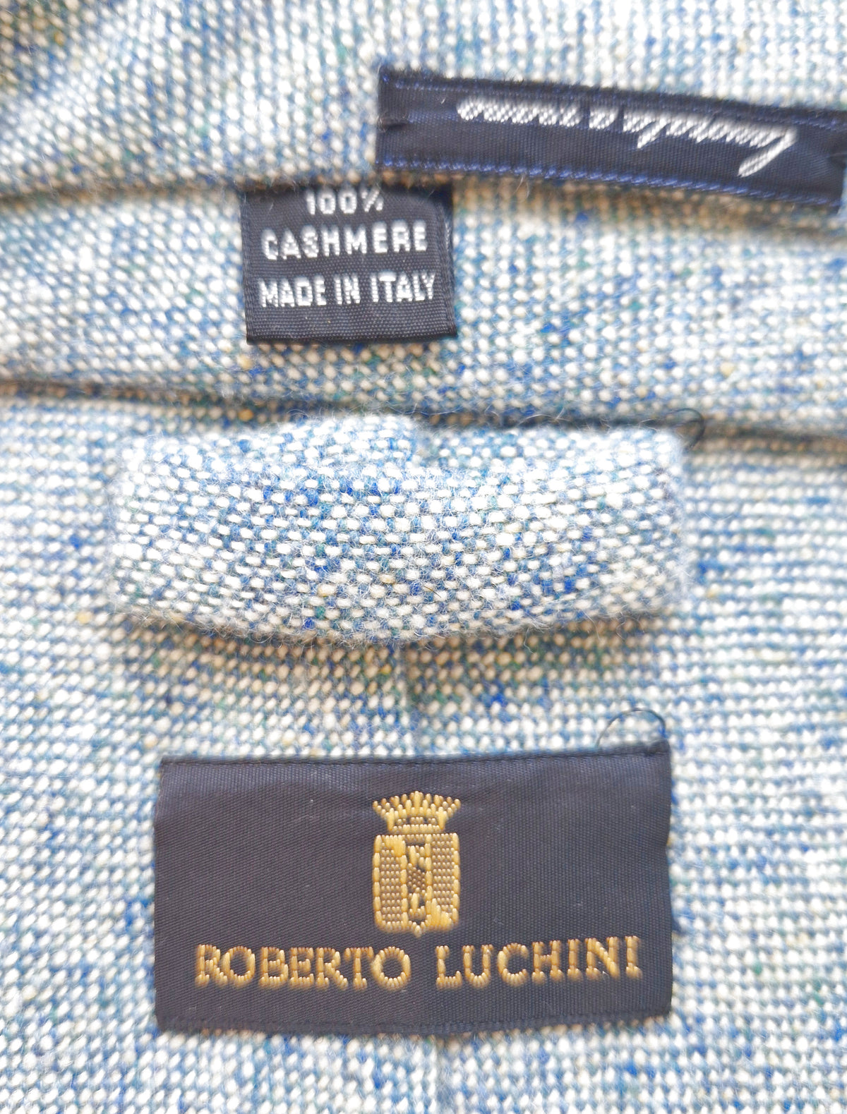 Einzigartige und nachhaltige Vintage Krawatte  in blau, meliert, von Roberto Luchini. Tag.