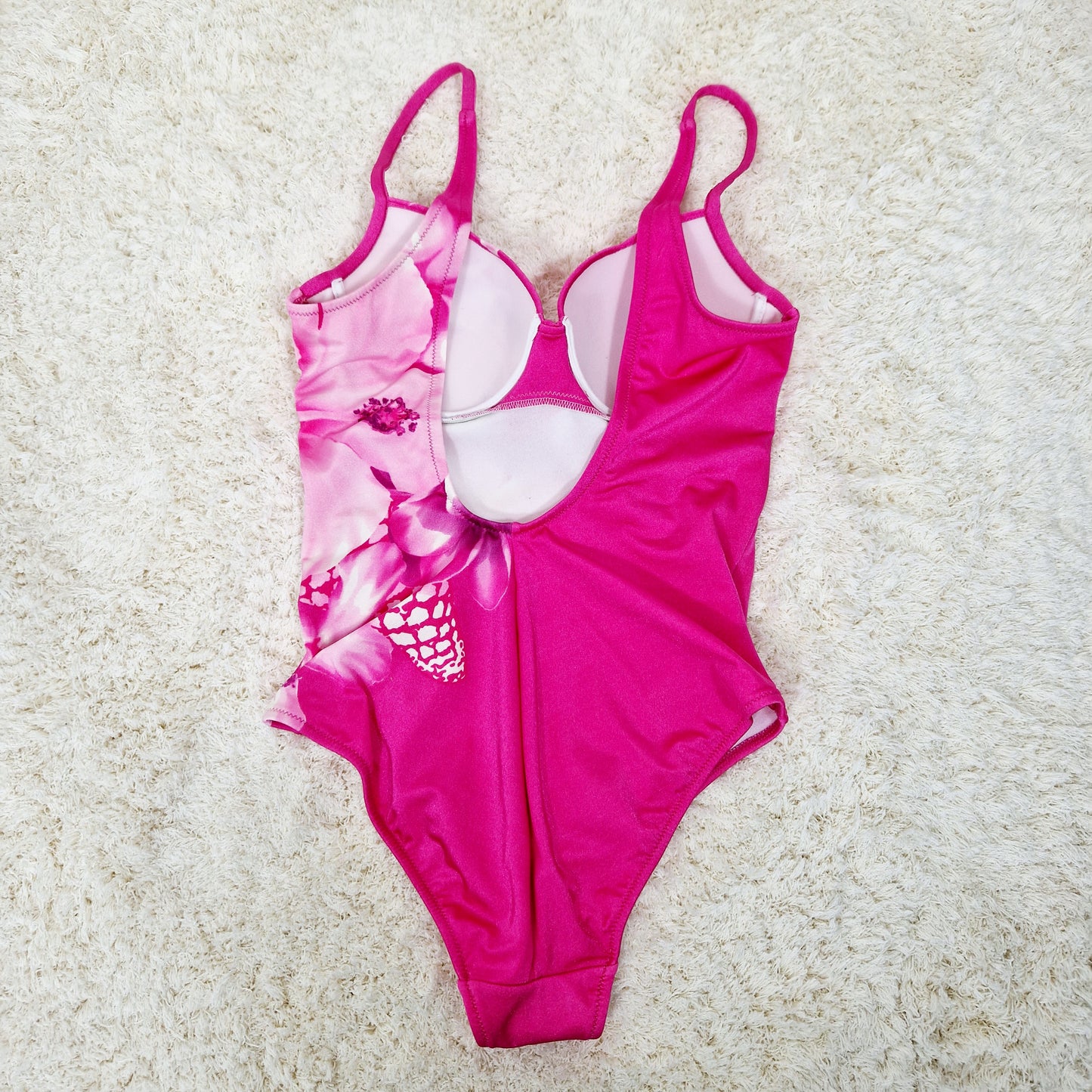 Badeanzug, pink-weiss, Blumen, M, C-Cup